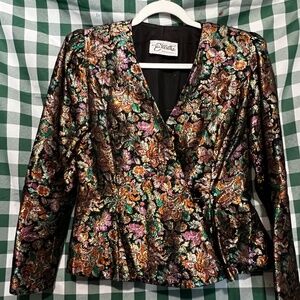 Vintage Miss Elliette Flower Print Fitted Blazer